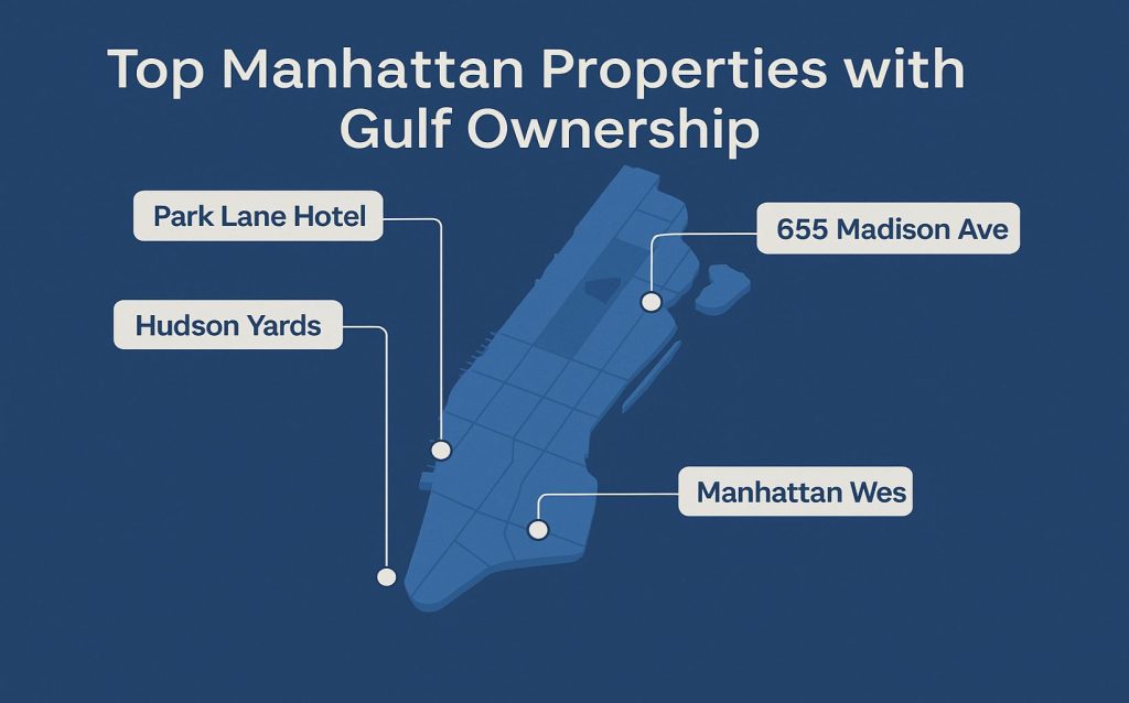 Locations of Gulf investor-owned sites marked on Manhattan map.