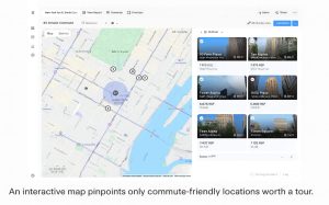 Interactive ScoutSpace map with property pins and detail cards for quick location comparisons.