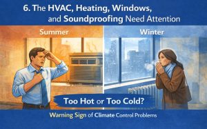 Man sweating in hot room and woman shivering in cold room, showing office space concerns.