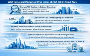 Infographic: Largest Manhattan office leases 2025-26, trends & icons.