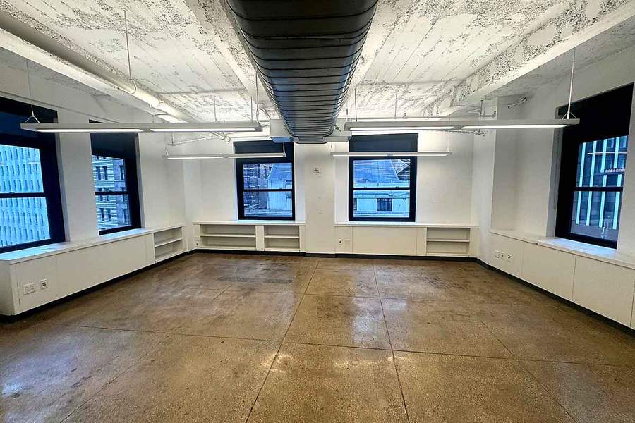 Open workspace with windows and built-in storage