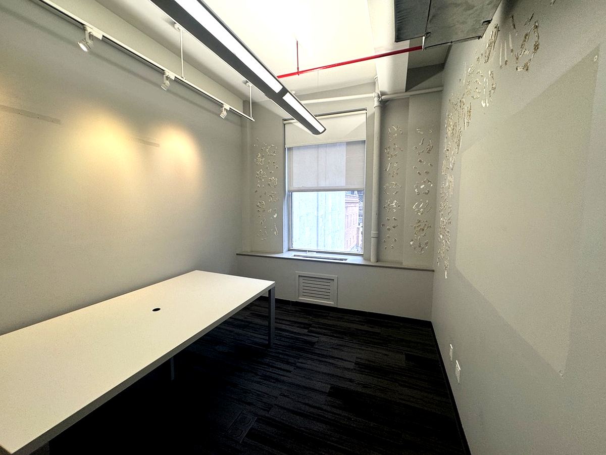 Private office with track lighting, window, and carpet tile, 4th floor at 7 West 30th Street