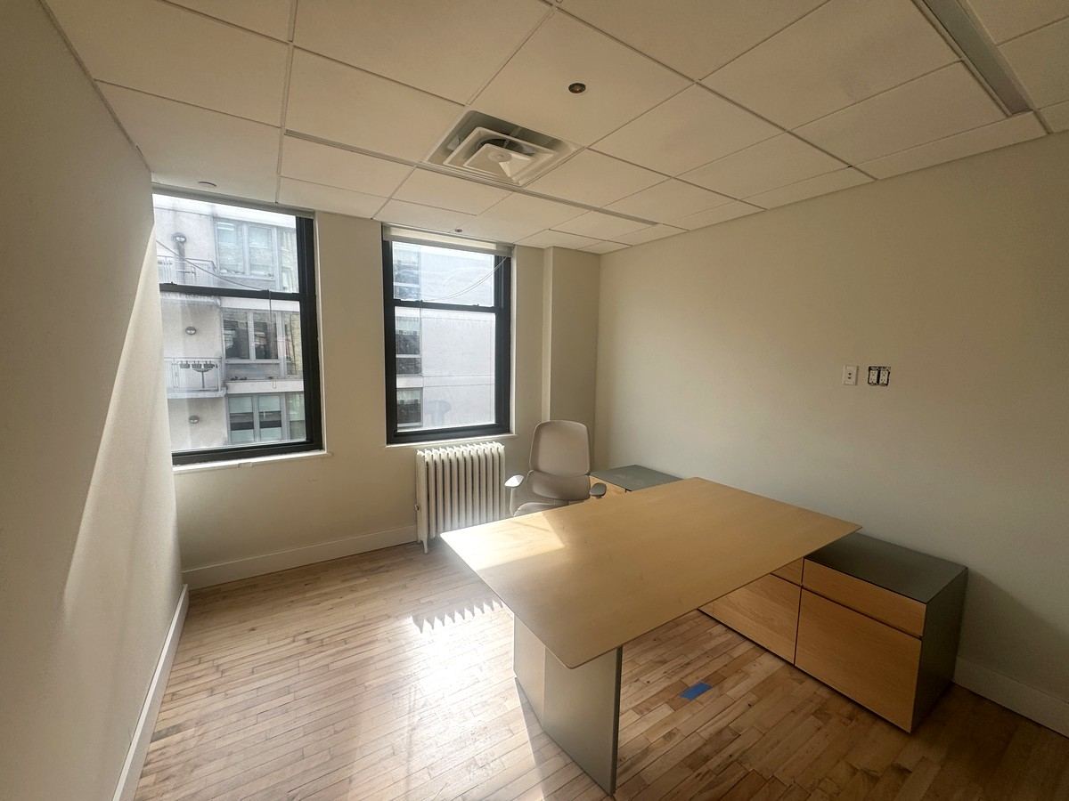 Private office with desk and two windows, 10th floor at 118 West 22nd Street