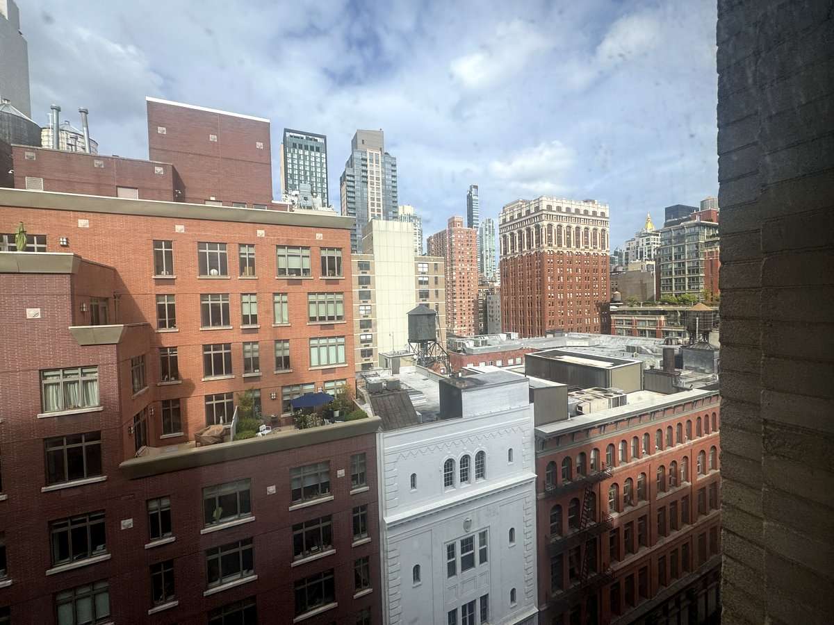 Rooftop and skyline view from a window, 10th floor at 118 West 22nd Street