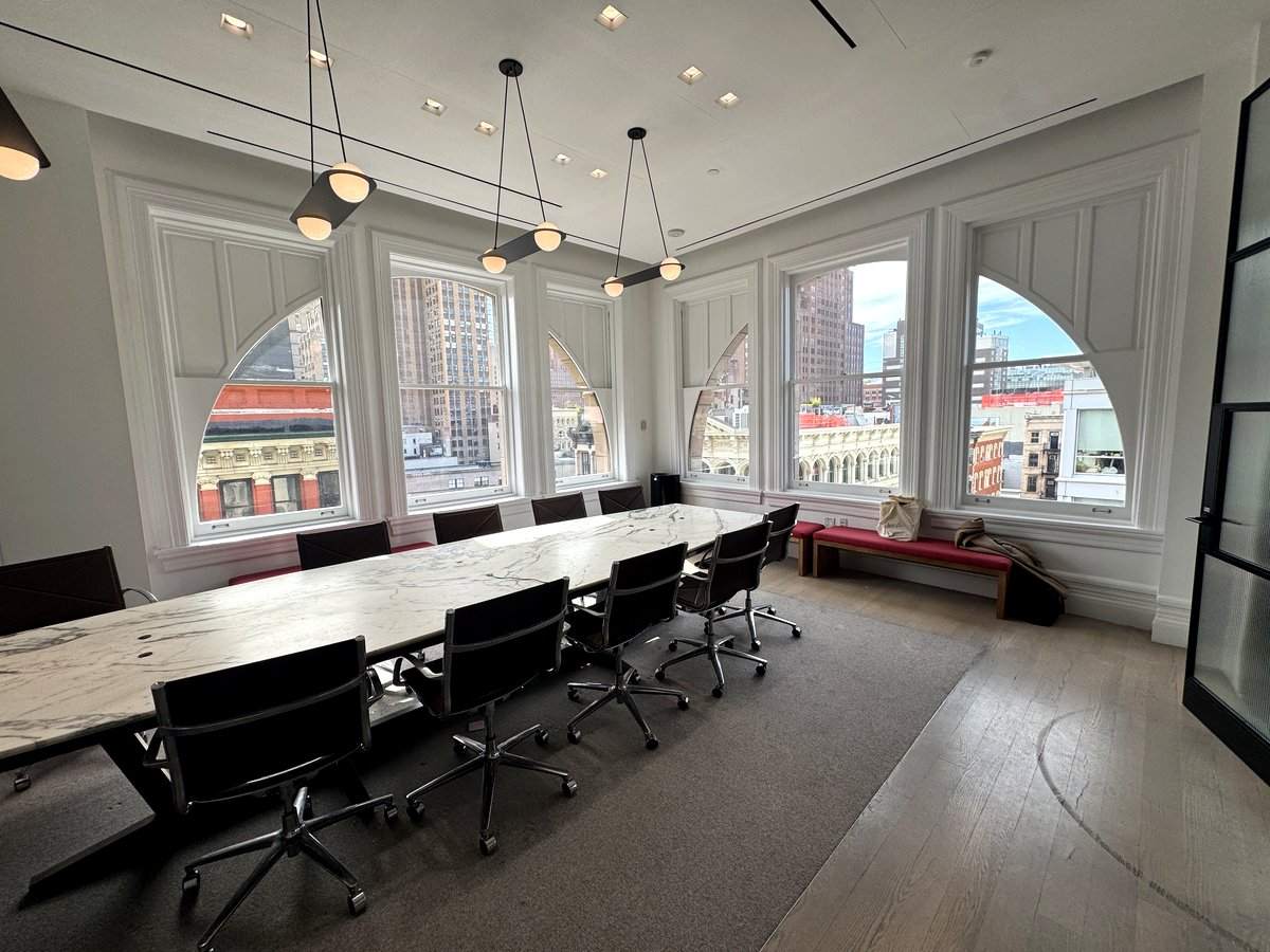 Conference room with arched windows and marble table, 9th floor at 434 Broadway