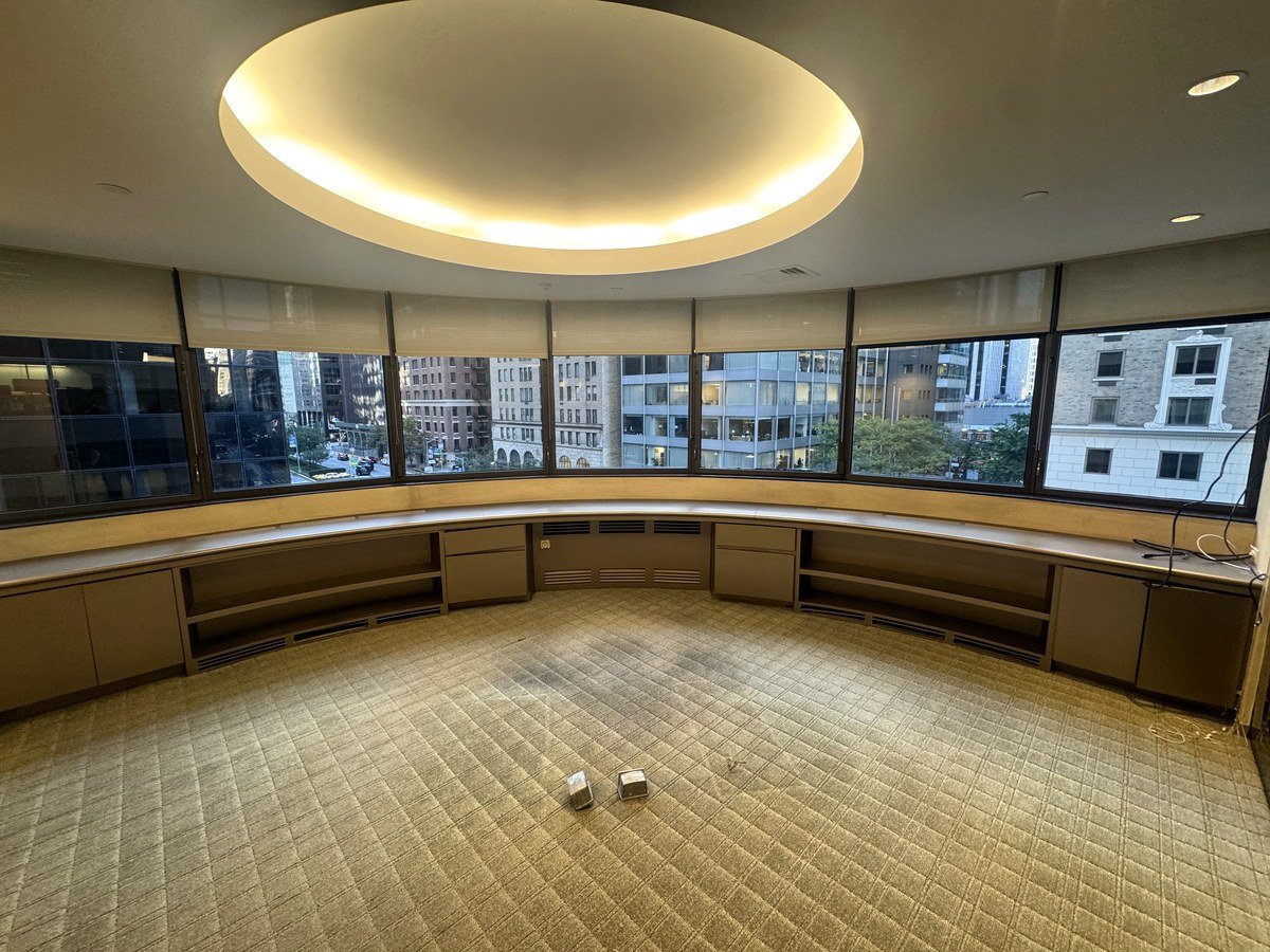 Curved executive office with wraparound windows, partial 5th floor at 505 Park Avenue
